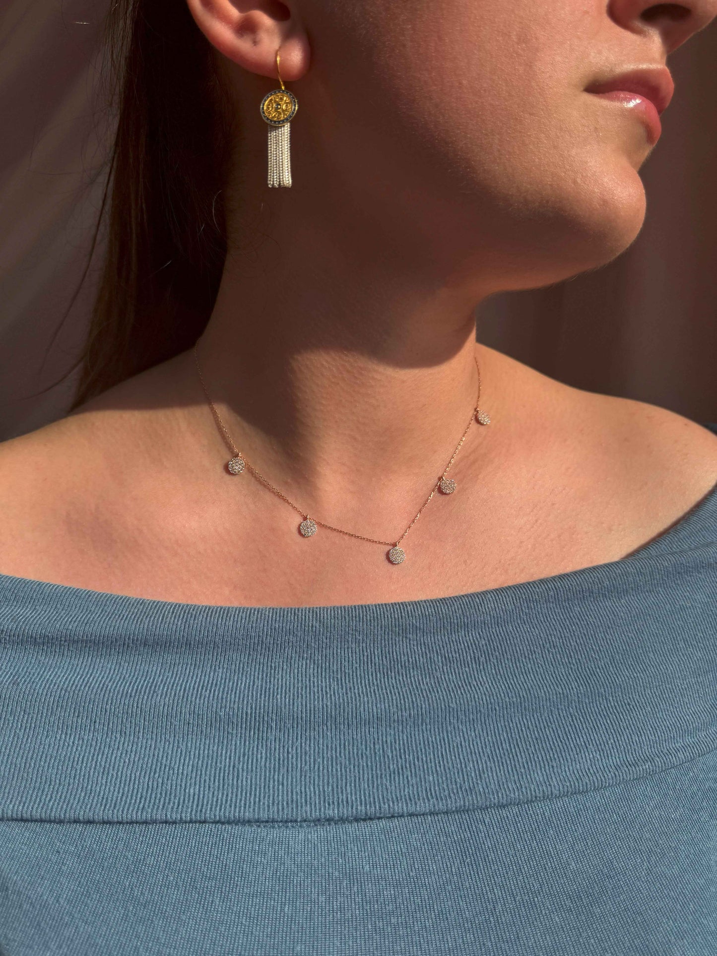 5 White Circle Silver Necklace