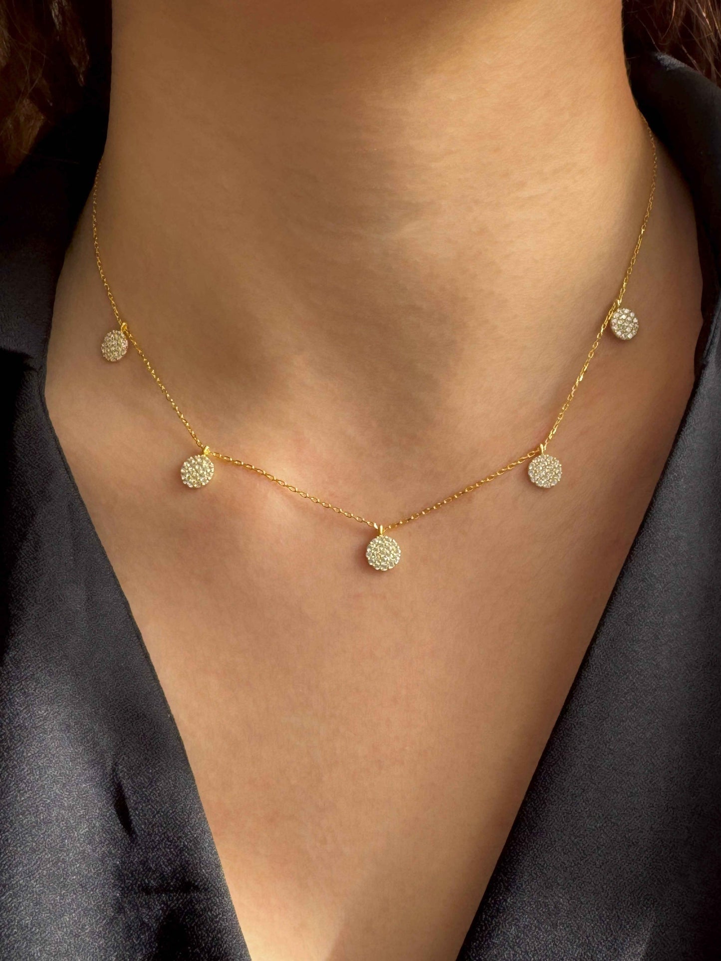 5 White Circle Silver Necklace