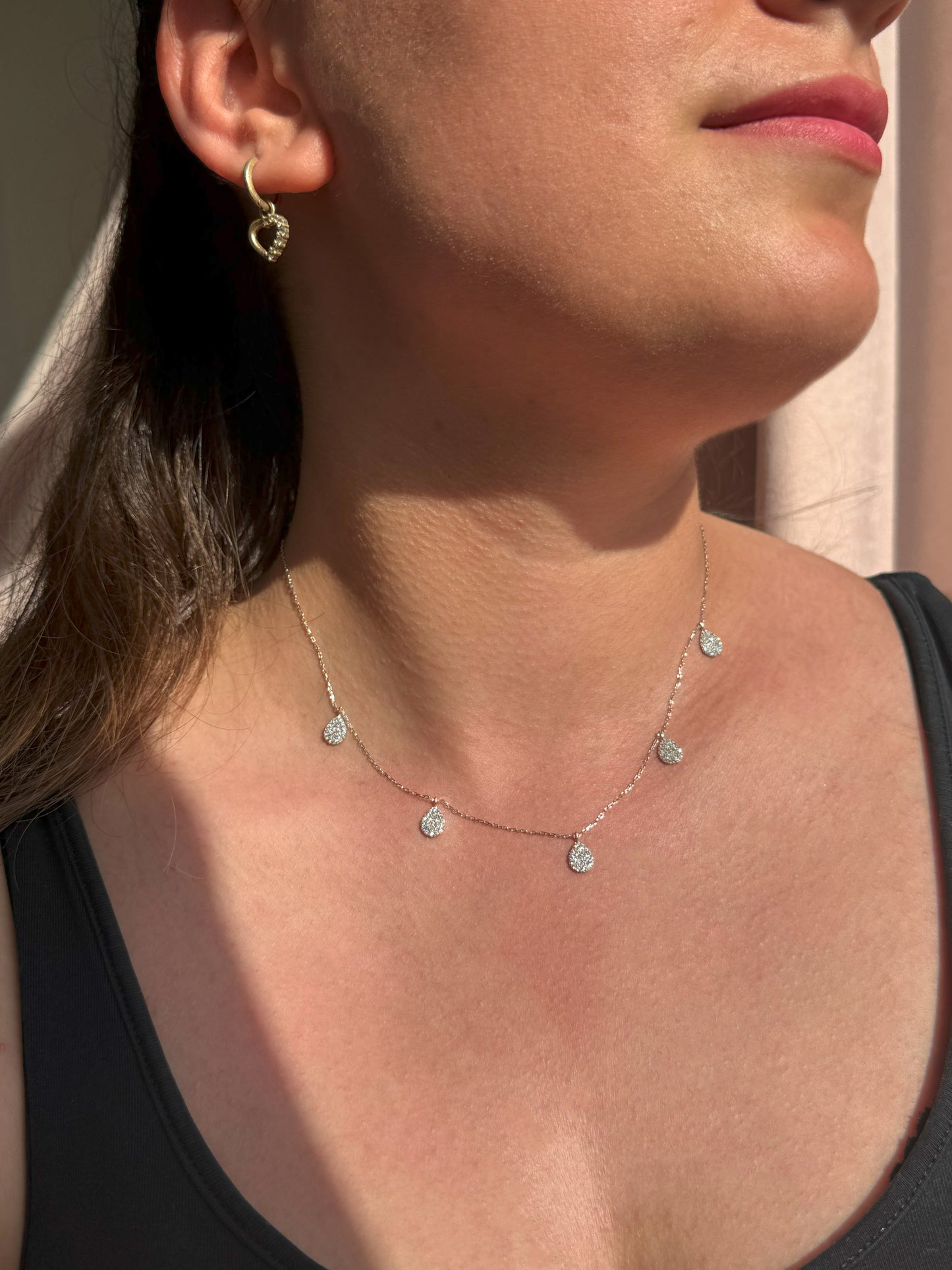 5 White Drop Silver Necklace