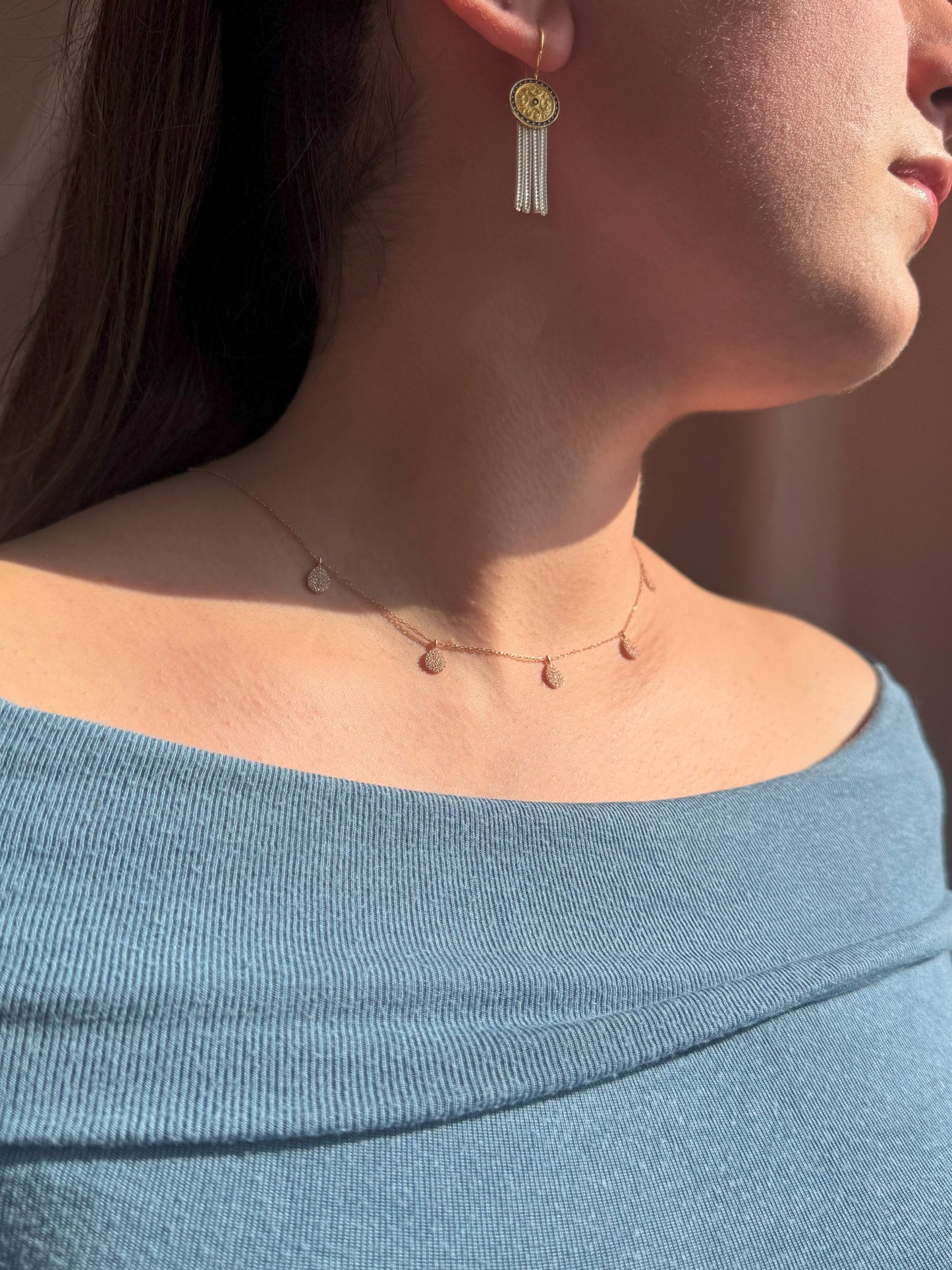 5 White Drop Silver Necklace