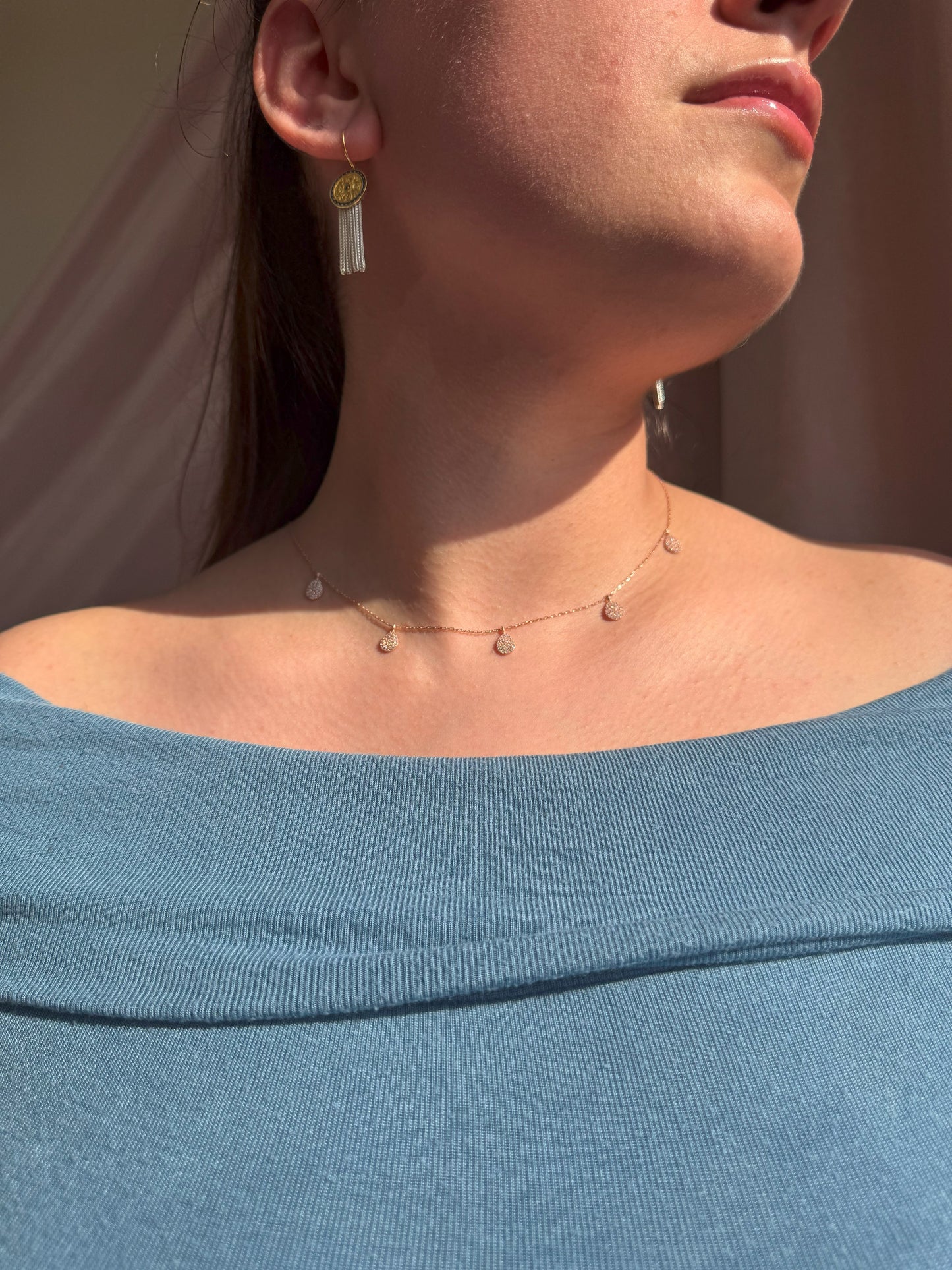 5 White Drop Silver Necklace