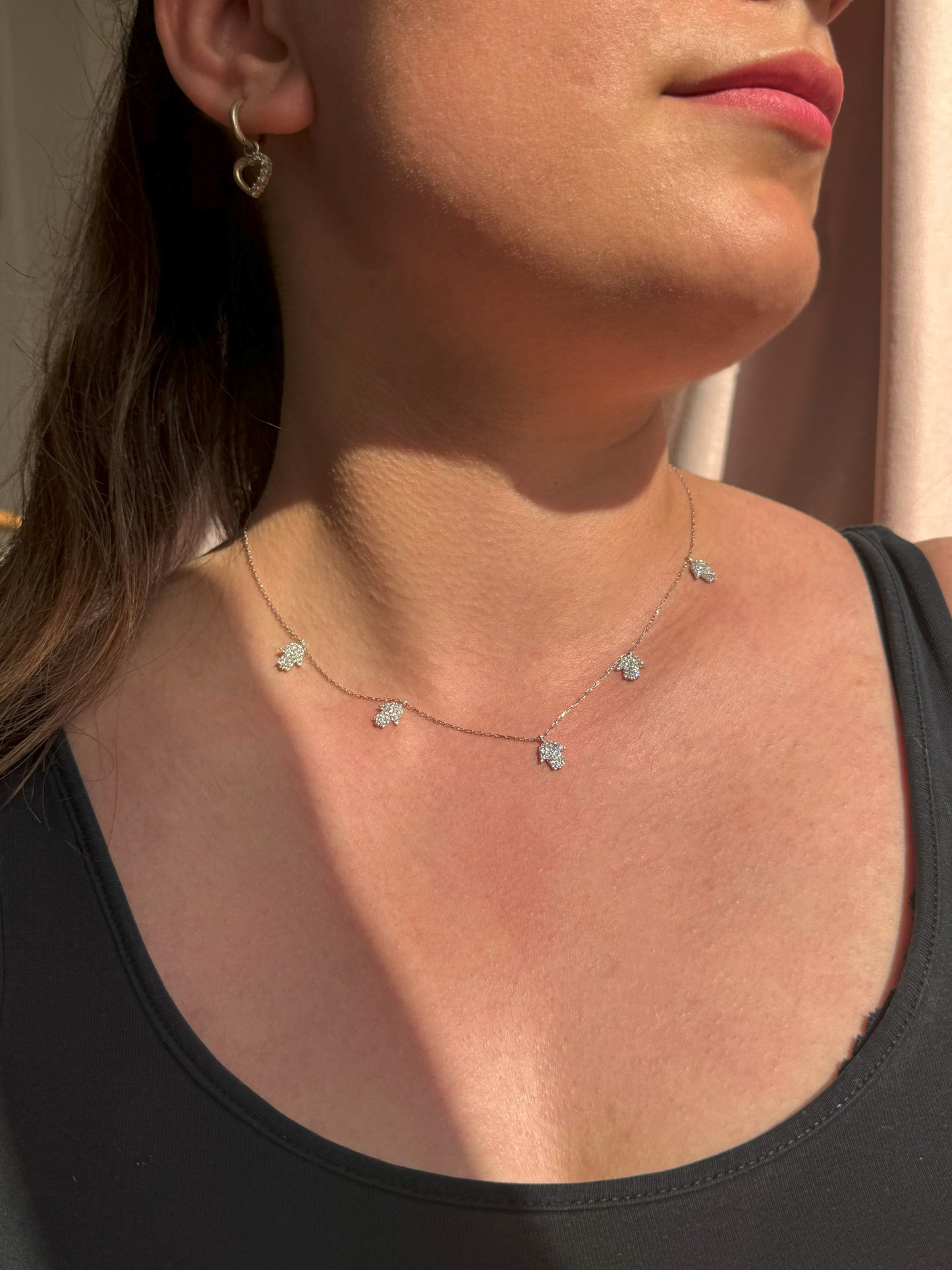5 White Hand Silver Necklace