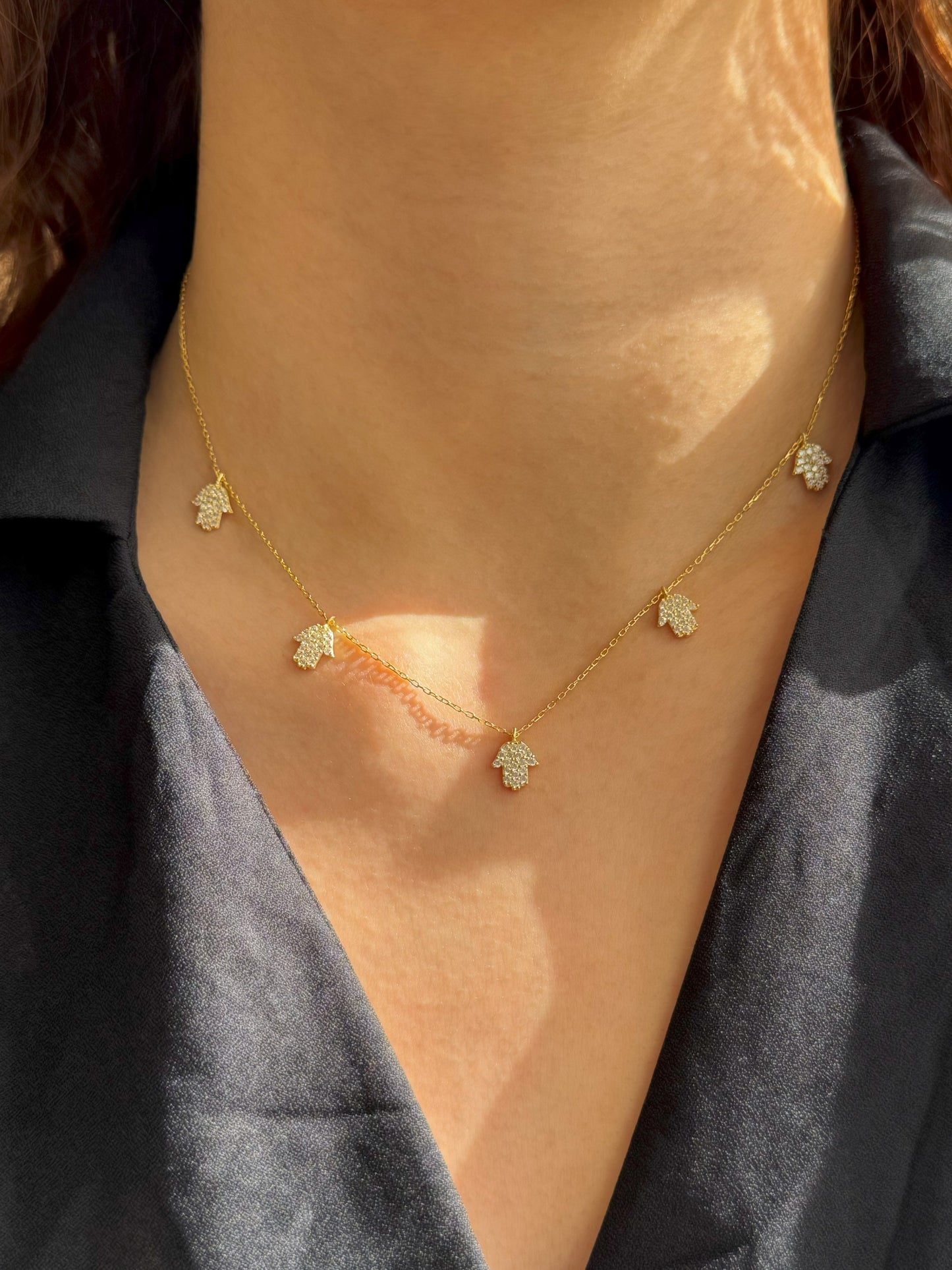 5 White Hand Silver Necklace