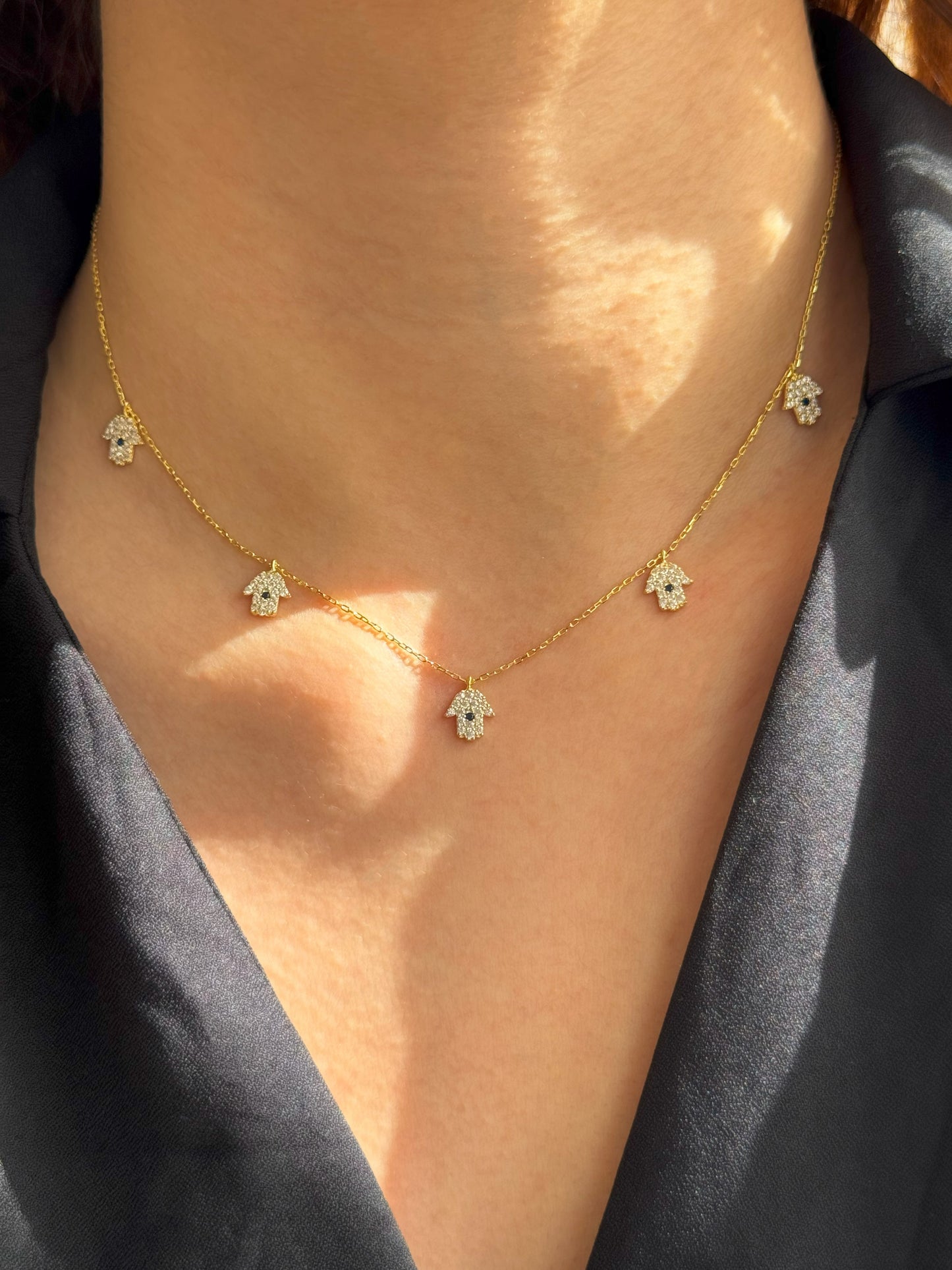 5 White Navy Hand Silver Necklace