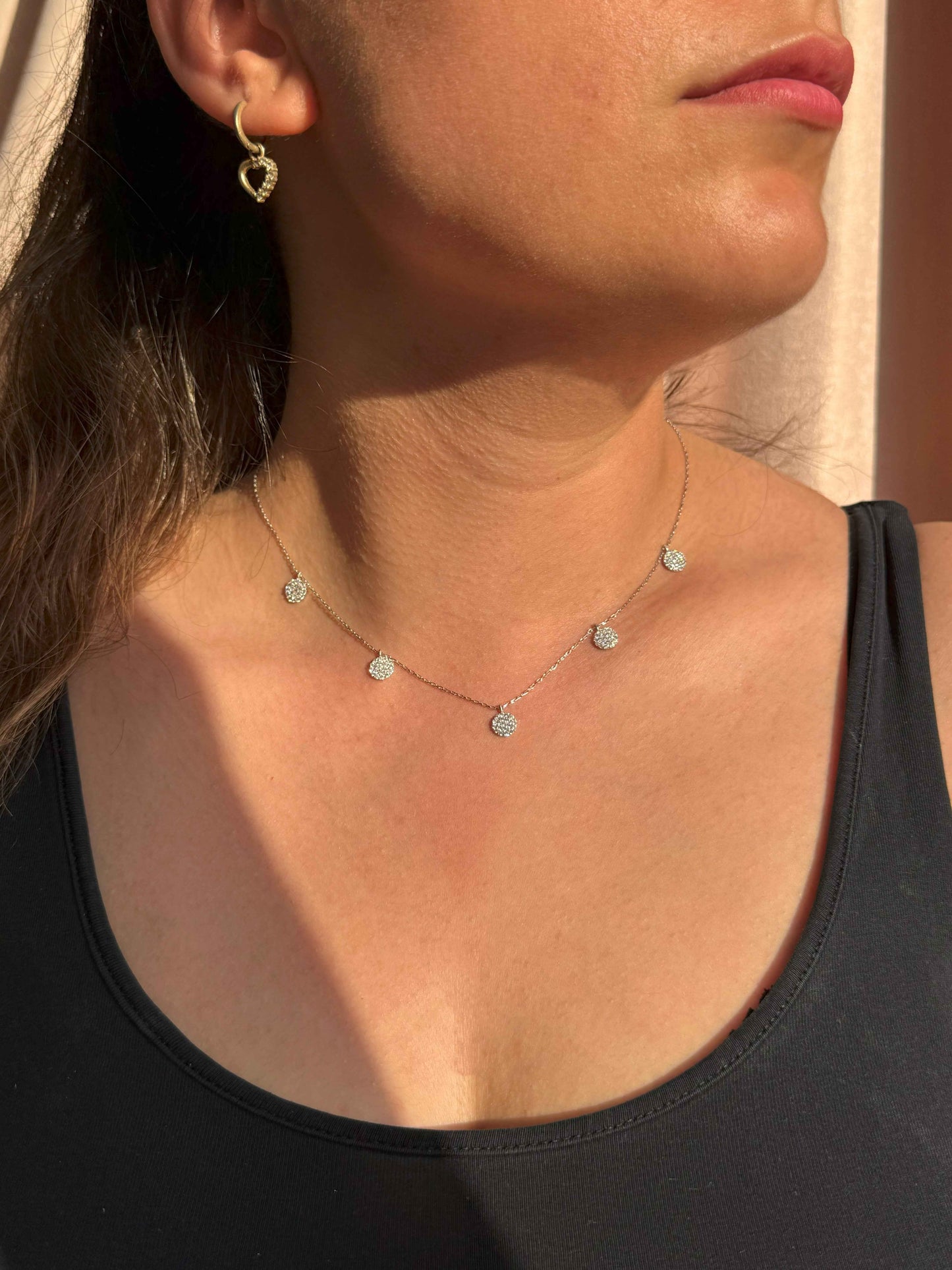 5 White Circle Silver Necklace
