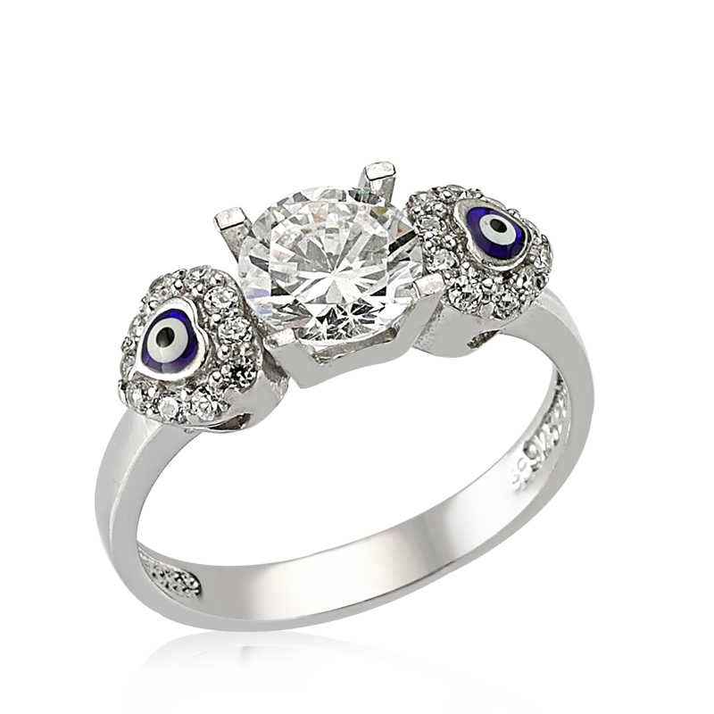 Heart Evil Eye Single Stone Women's Silver Ring