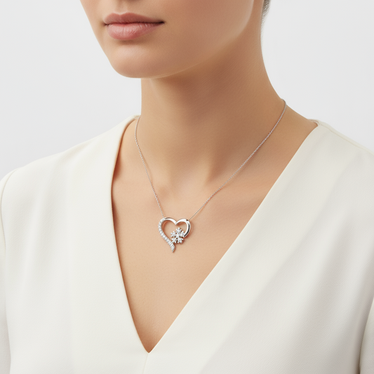 Collier en argent pour femme avec cœur flocon de neige