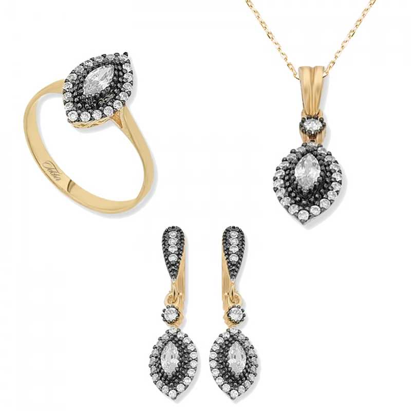 Diamond Shuttle Mount Women's Rose Gold Plated Silver Set