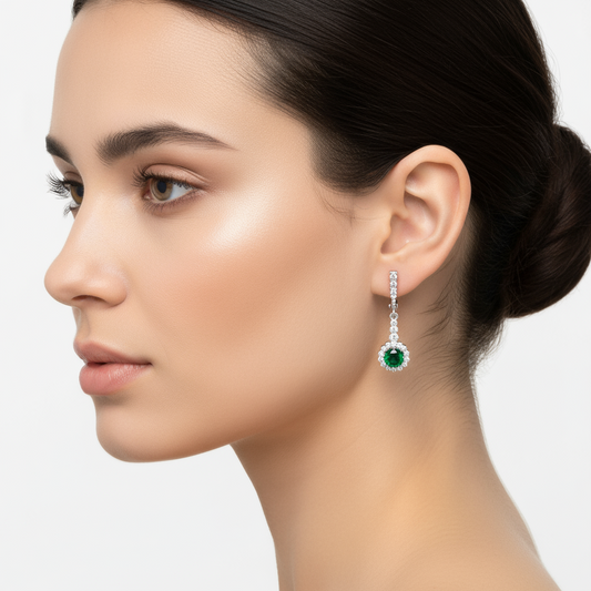 Grüne Blume Baumeln Silber Ohrringe