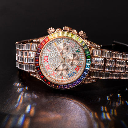 Three Eyes Rainbow Diamond Quartz Watch