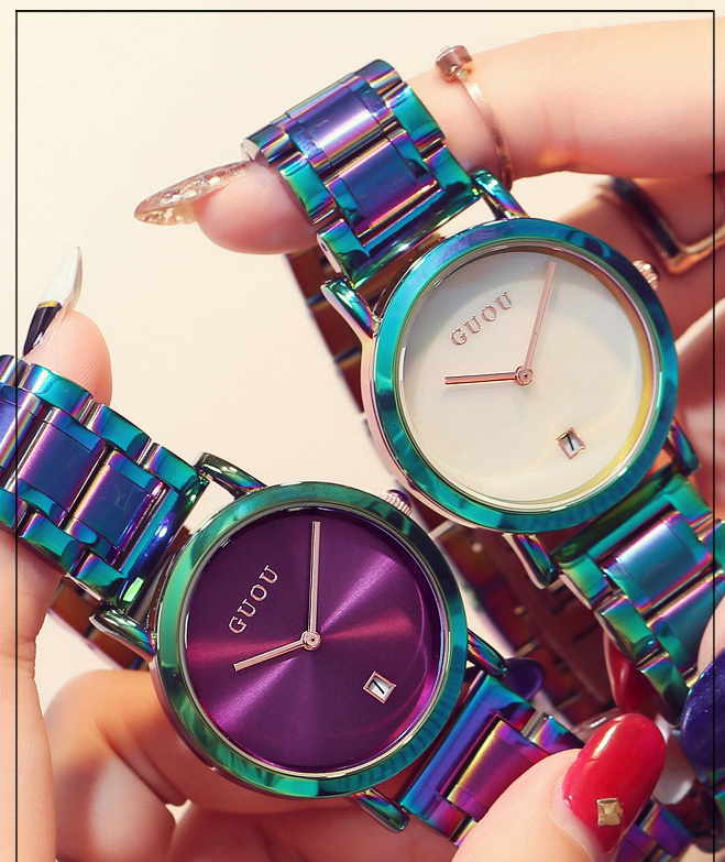 Colorful Steel Belt Fashion Color Simple  Women's Watch