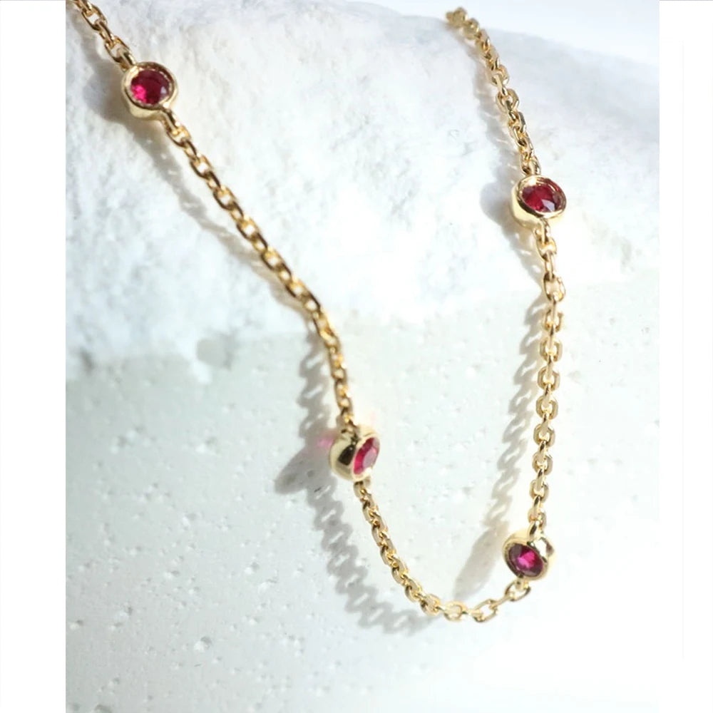 925 Sterling Silver Four Round Mini Ruby Zircon Bracelet