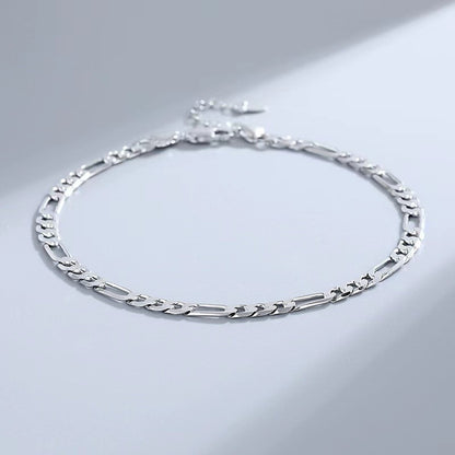 925 Sterling Silver Anklet Figaro Bracelet Hip Hop