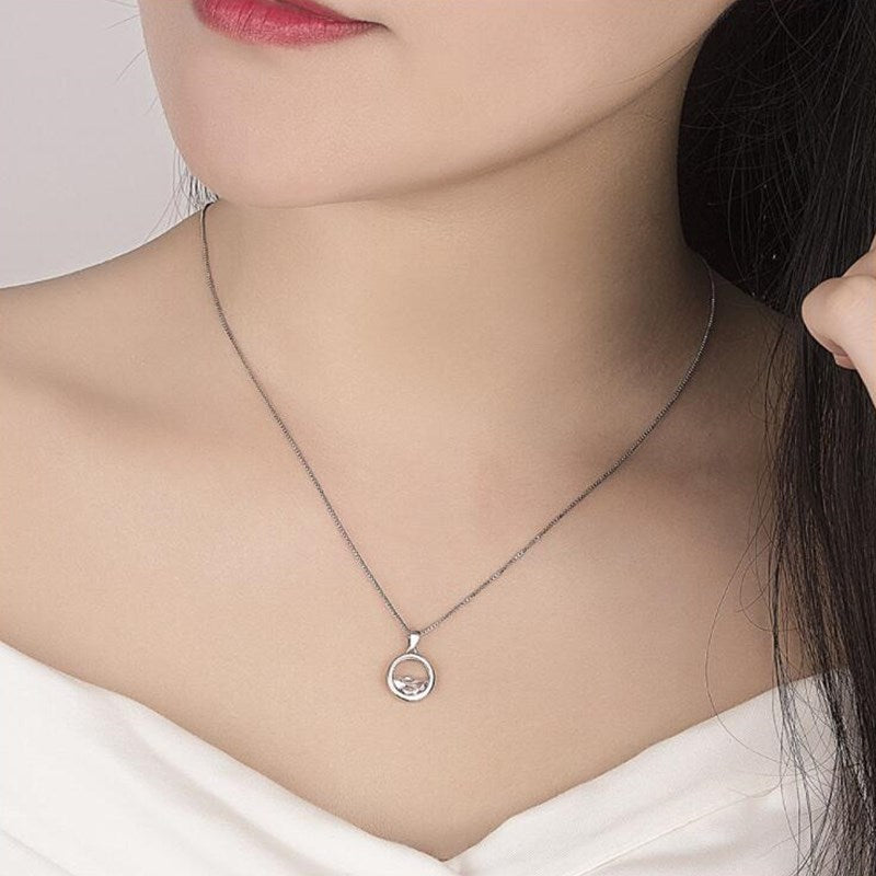 925 Sterling Silver Crystal Zircon Round Retro Simple Necklace Long 45cm