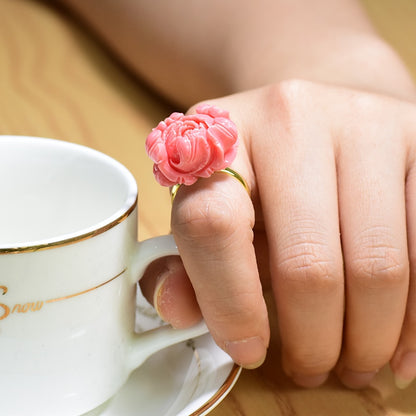 925 Sterling Silver Adjustable Ring Coral Flower