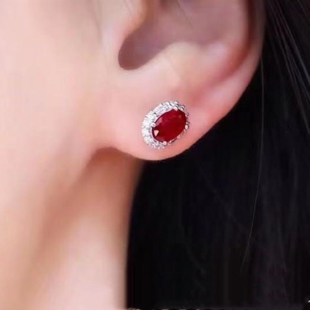 Natural Ruby Stud Earring 925 Silver