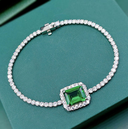 925 Sterling Silver Synthetic 810 Emerald Bracelet