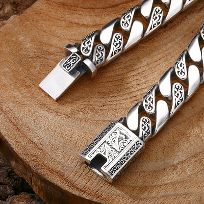 925 Sterling Silver Bracelet Tangcao Pattern Cuban Thick Type