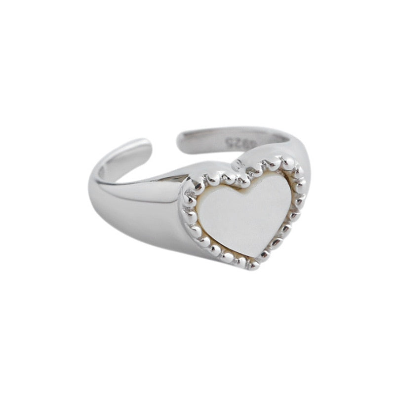 925 Sterling Silver Love Heart Shell Finger Ring