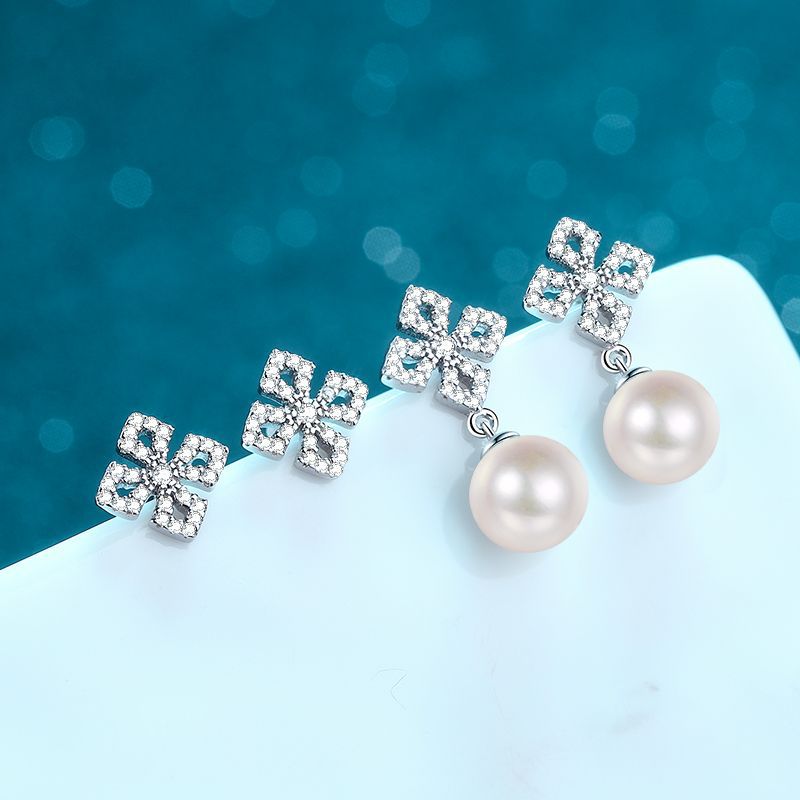 925 Sterling Silver Female 31 Points Moissanite Freshwater Pearl Ear Studs