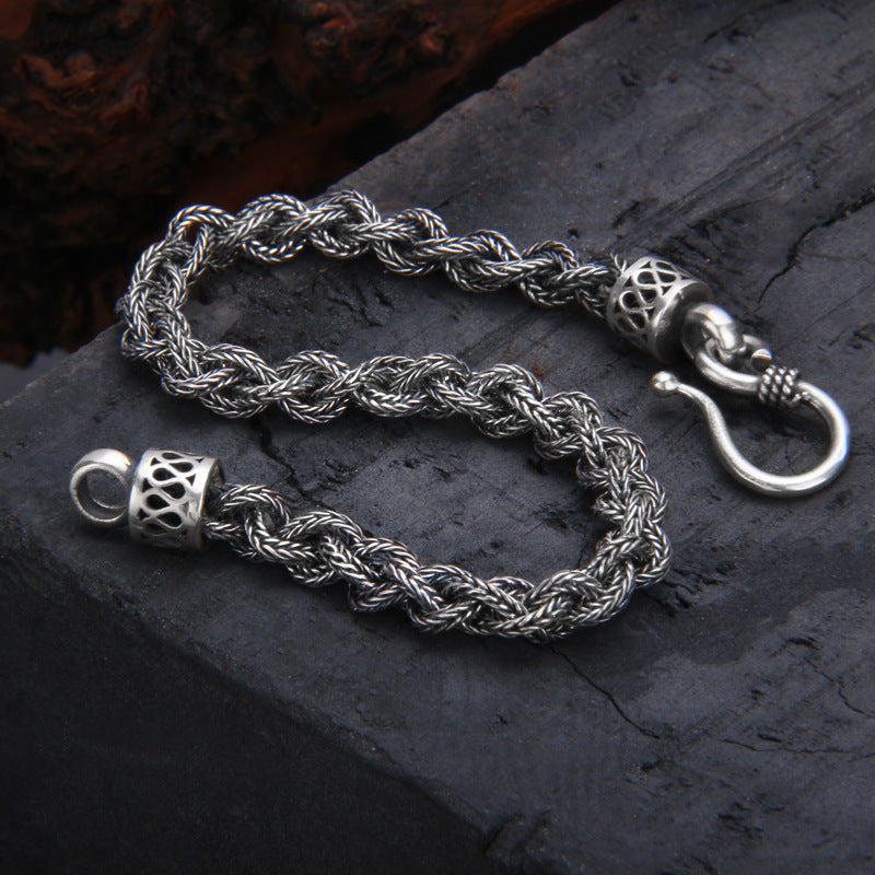 925 Sterling Silver Distressed Woven Twisted Bracelet