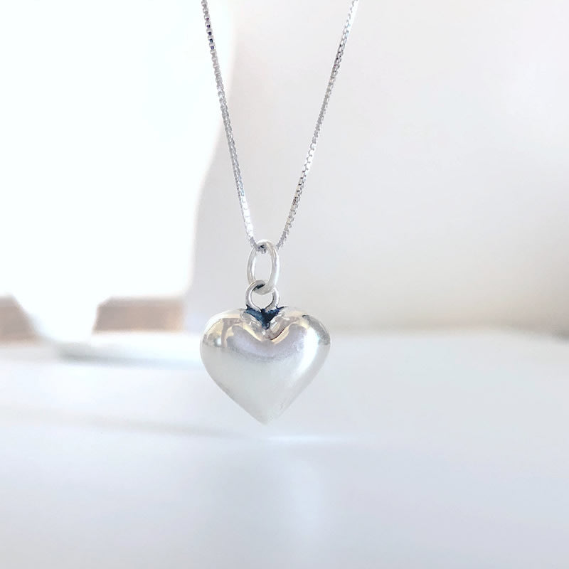 925 Sterling Silver Retro Style Three-dimensional Heart Necklace Pendant