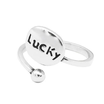 925 Sterling Silver Personality Retro Lucky Letter Open Ring