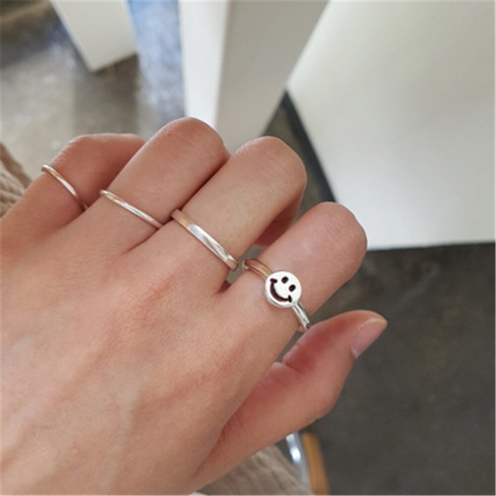 925 Sterling Silver Smile Adjustable Rings