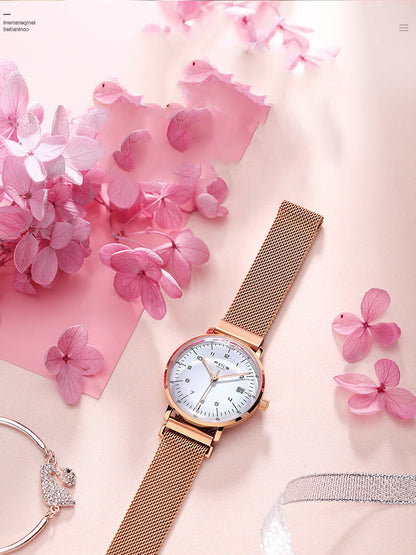 Flyke Fashion Simple Waterproof Watch Women's Ultra-thin Japanese Movement Calendar Women's Quartz Watch