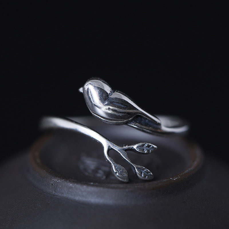 925 Silver Minimalist Creative Branch Vintage Artistic Bird Ring