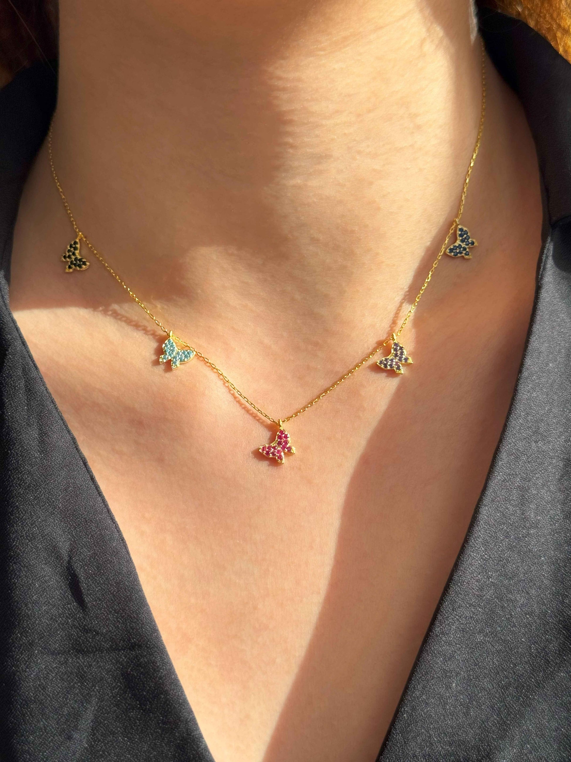 5 Color Butterfly Silver Necklace