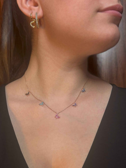 5 Color Butterfly Silver Necklace