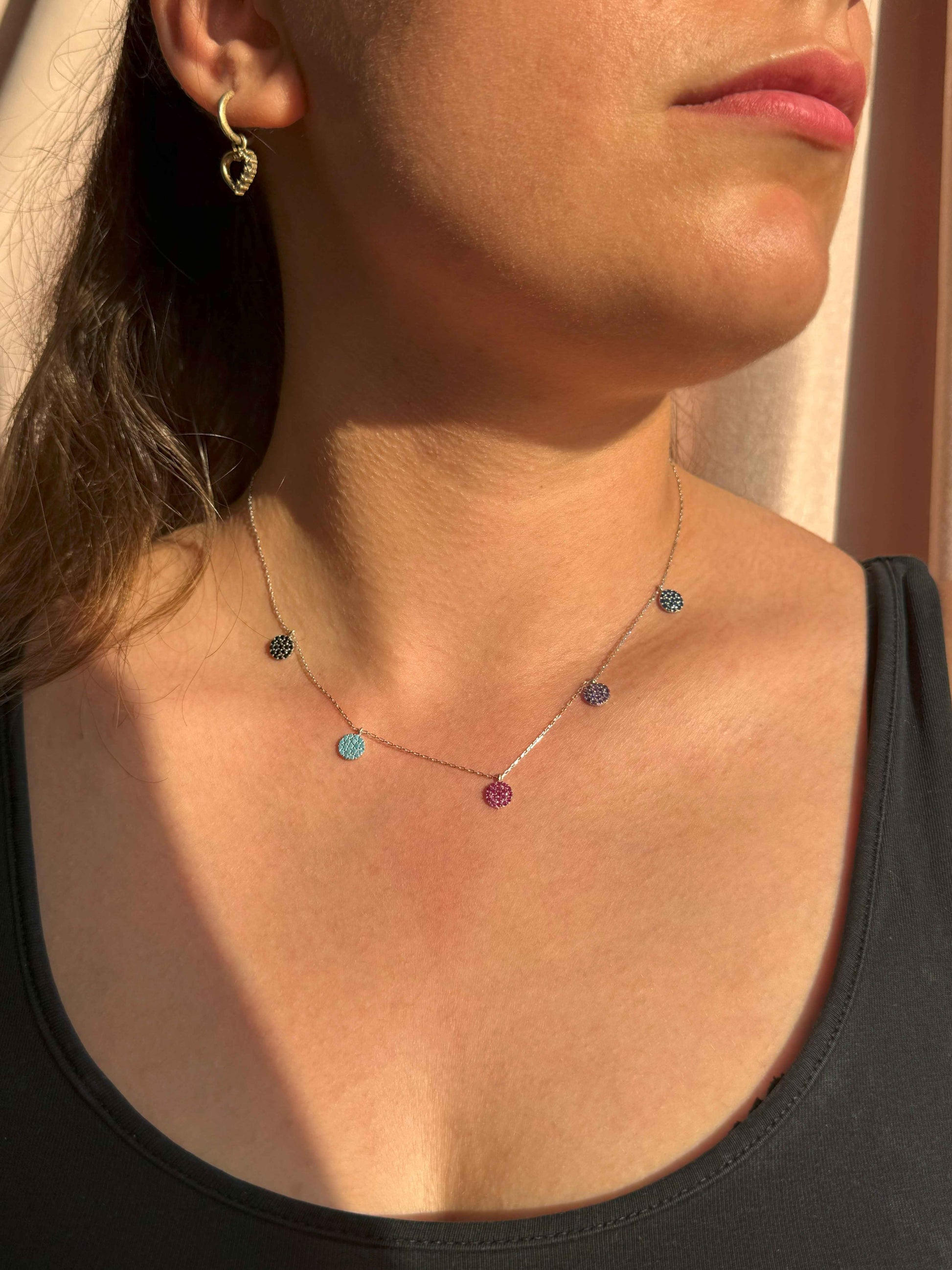 5 Color Circle Silver Necklace