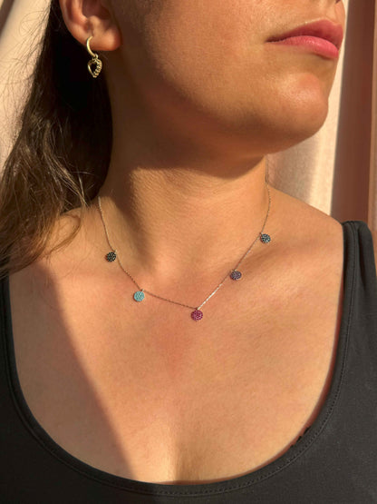 5 Color Circle Silver Necklace
