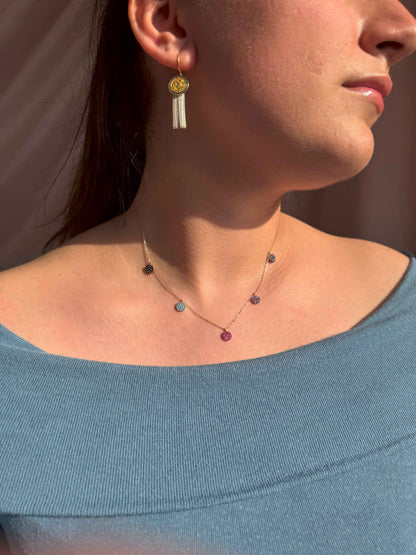 5 Color Circle Silver Necklace