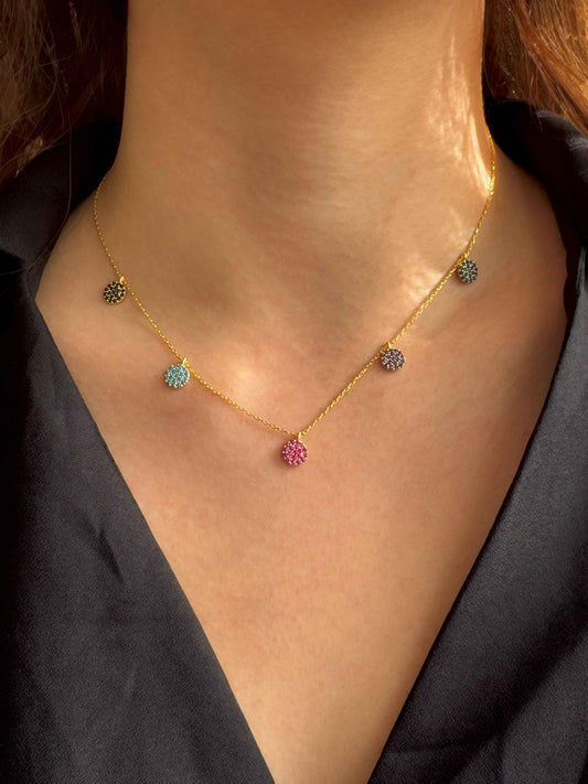 5 Color Circle Silver Necklace