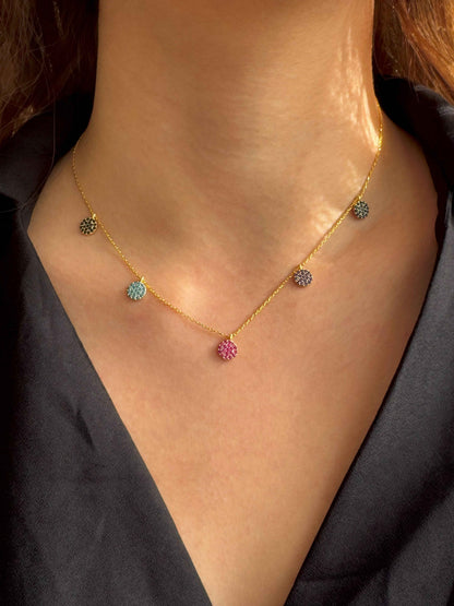 5 Color Circle Silver Necklace