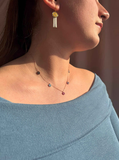 5 Color Circle Silver Necklace