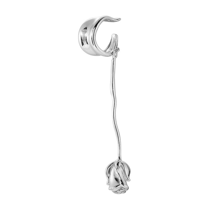 Rose Ear Clip 925 Sterling Silver Earrings Without Pierced Ears