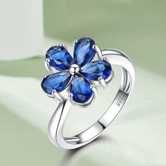 925 Sterling Silver Flowers Sapphire Ring For Women