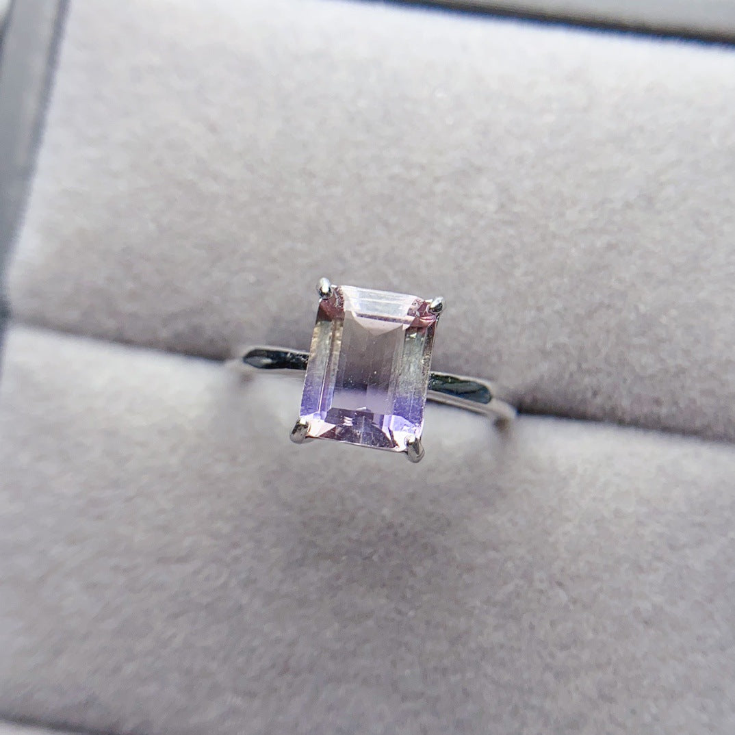 Natural Ametrine Ring S925 Silver Inlaid Main Stone