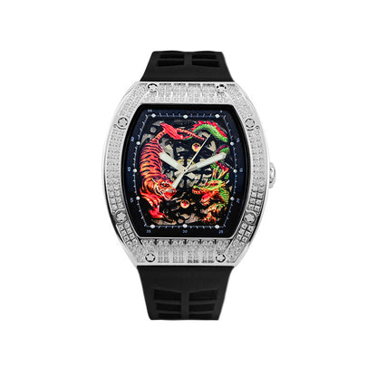 Men's Fashion Casual Automatic Mechanical Dragon Tiger Diamond-embedded Watch