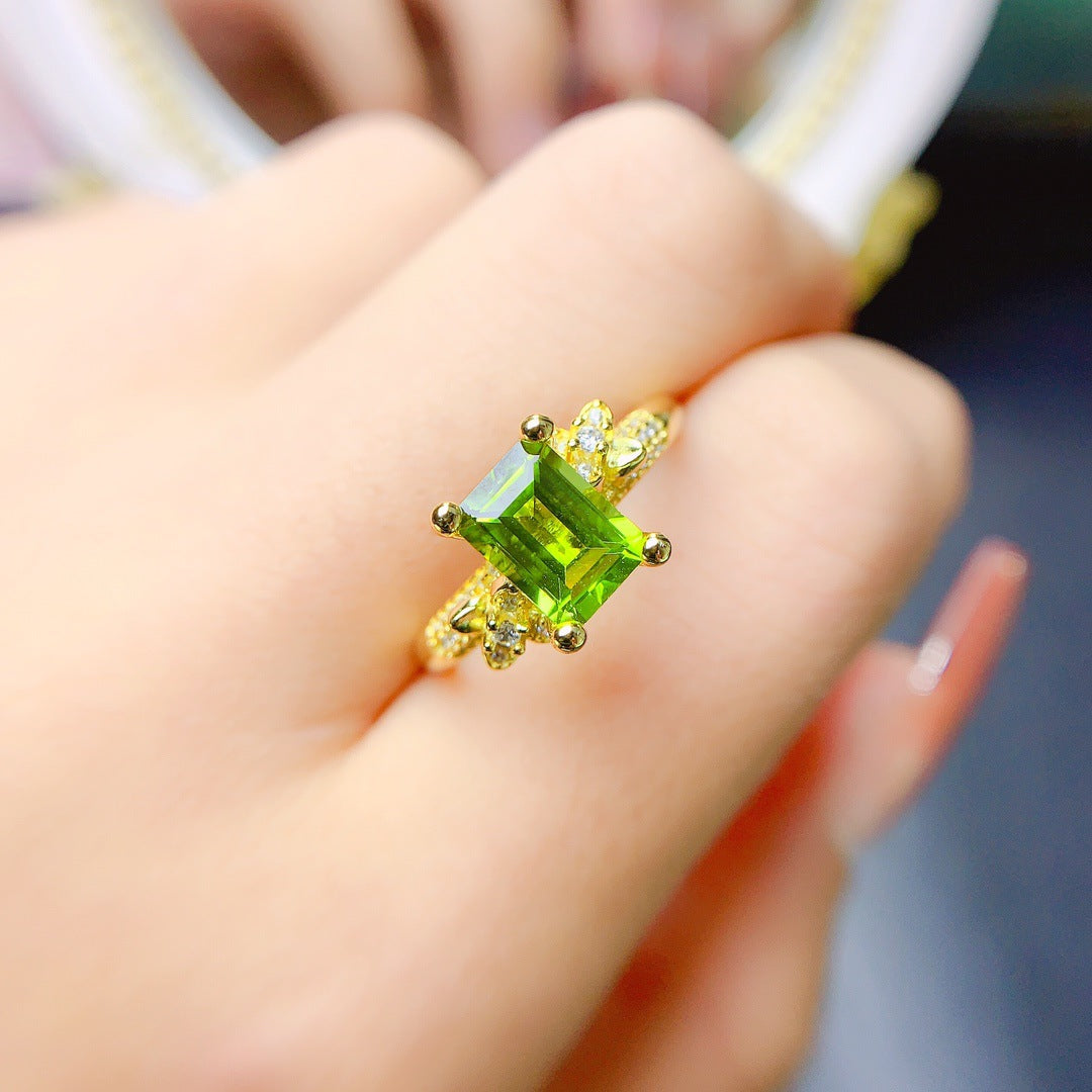 Natural Peridot Ring 925 Silver