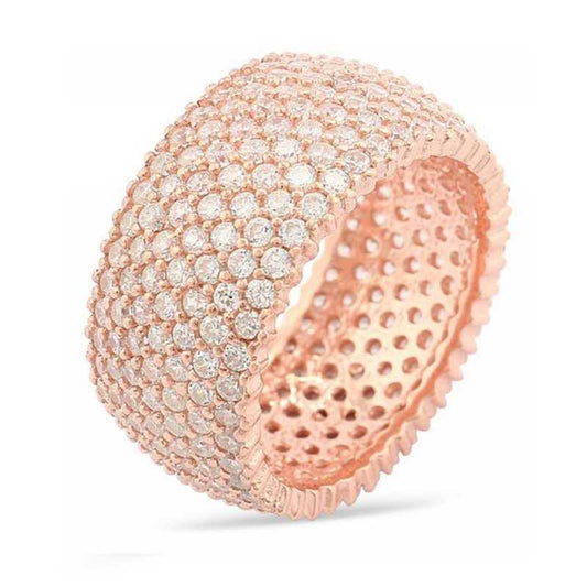 Bague en argent plaqué rose pour femme, 7 rangs, ronde et complète