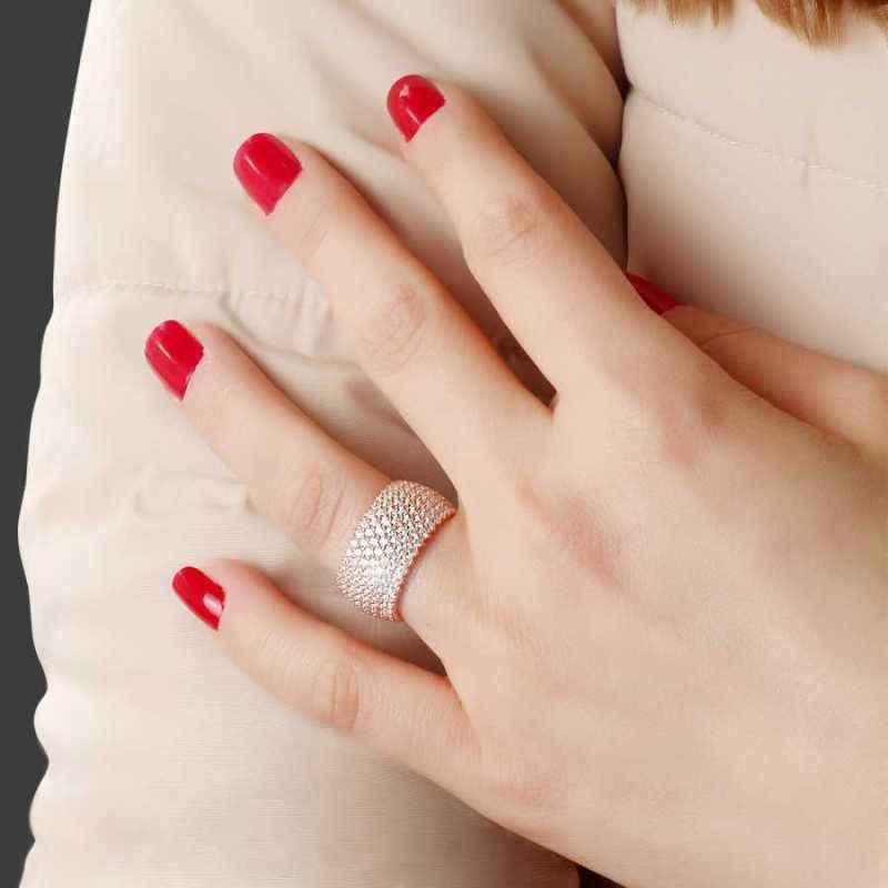 Rose Plated 7 Row Full Round Women's Silver Ring