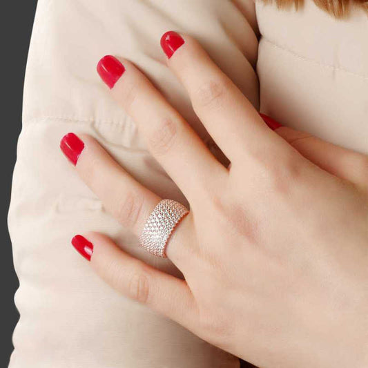 7 Row Rose Full Round Women's Silver Ring