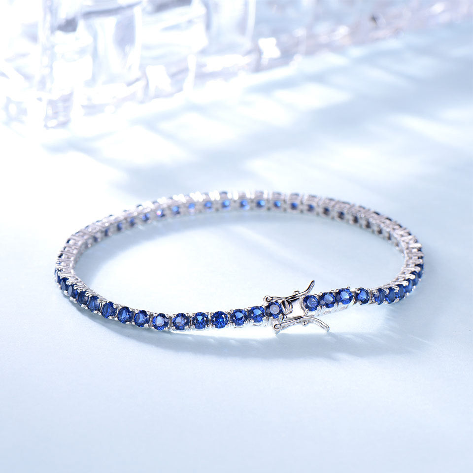 925 Sterling Silver Nano Sapphire Tennis Chain Bracelet