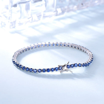 925 Sterling Silver Nano Sapphire Tennis Chain Bracelet