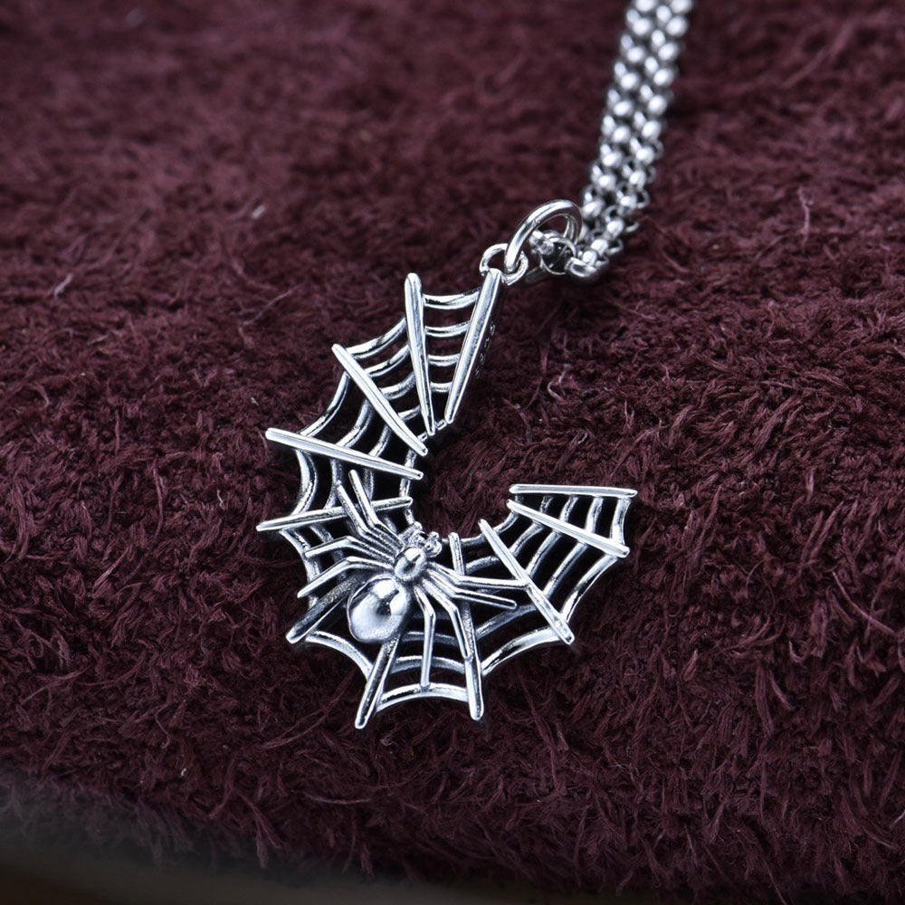 Spider Web Pendant S925 Sterling Silver Gothic Ornament Necklace