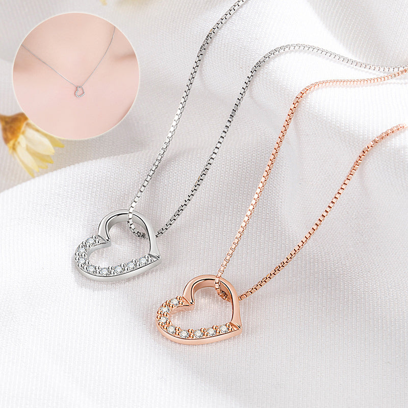 925 Sterling Silver Love Heart Pendant Necklace For Women Fashion Jewelry Gold Color Clavicle Chain High Quality Jewelry